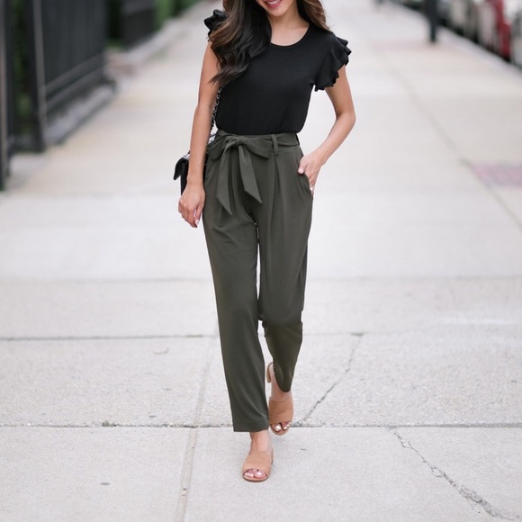 Express Olive Sash Waist Pants 